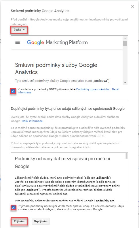 podminky google analytics