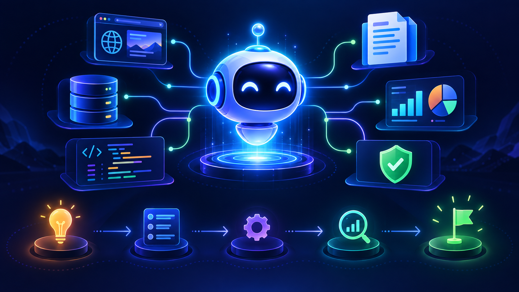 AI agent propojený s webem, databází, kódem a analytikou