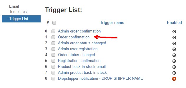 trigger list order confirmation