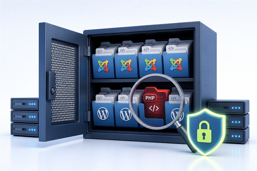 Odhalení skrytého backdooru mezi soubory jádra Joomla a WordPress