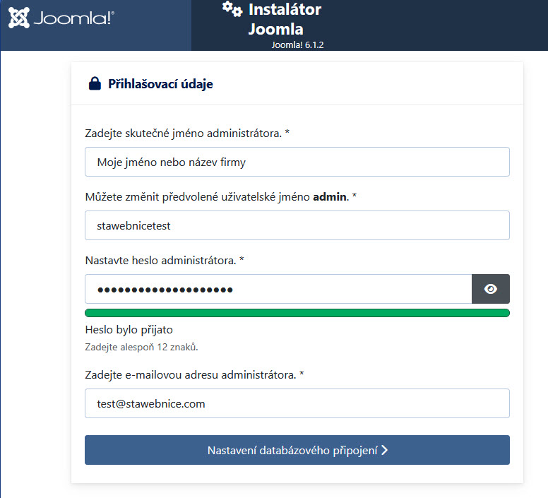 Joomla 6 – vytvoření účtu hlavního správce