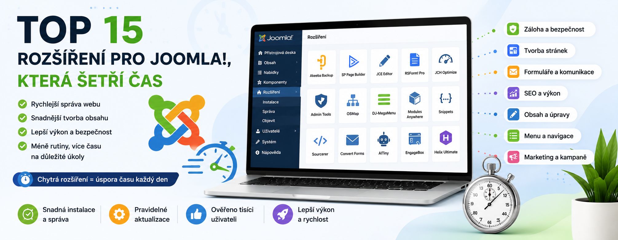 Top 15 rozšíření pro Joomla!, která vám ušetří čas