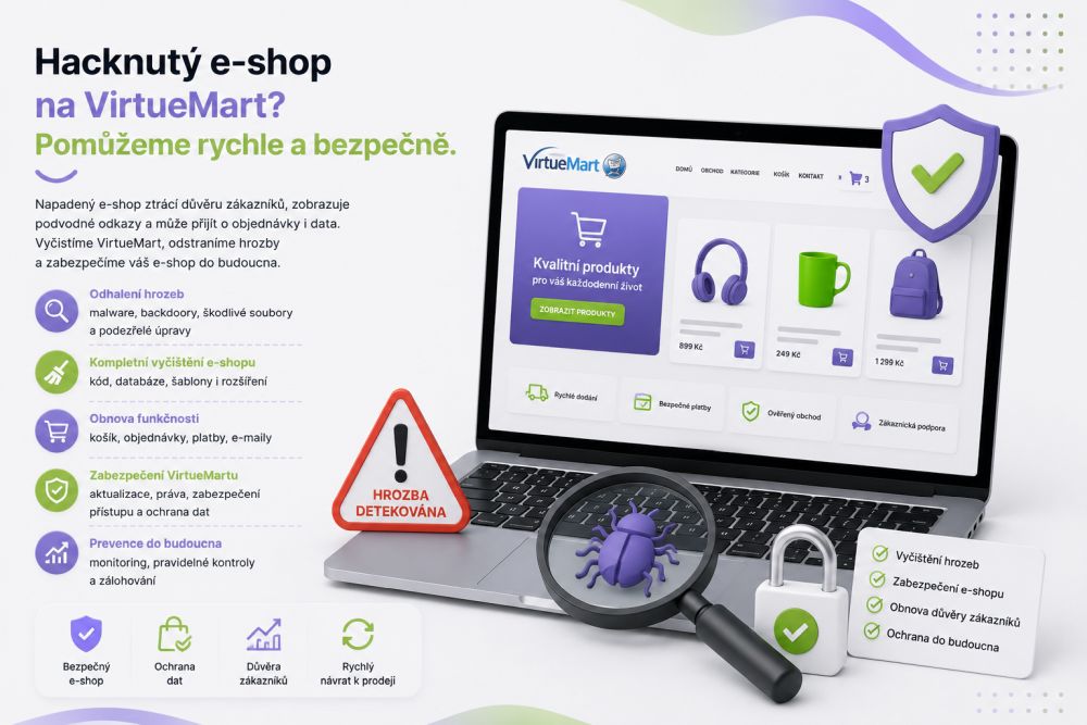 Vyčištění napadeného e-shopu Joomla! a VirtueMart